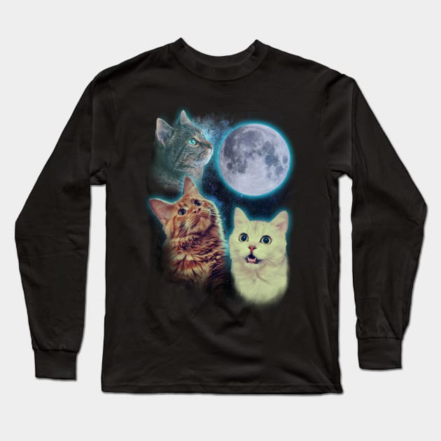 Three cats moon Long Sleeve T-Shirt by ursulalopez